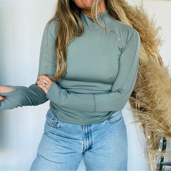 YOGALICIOUS LUX Slate Grey Blue Half Offset Zip Long Sleeve Top Shirt Jacket S - Picture 1 of 6